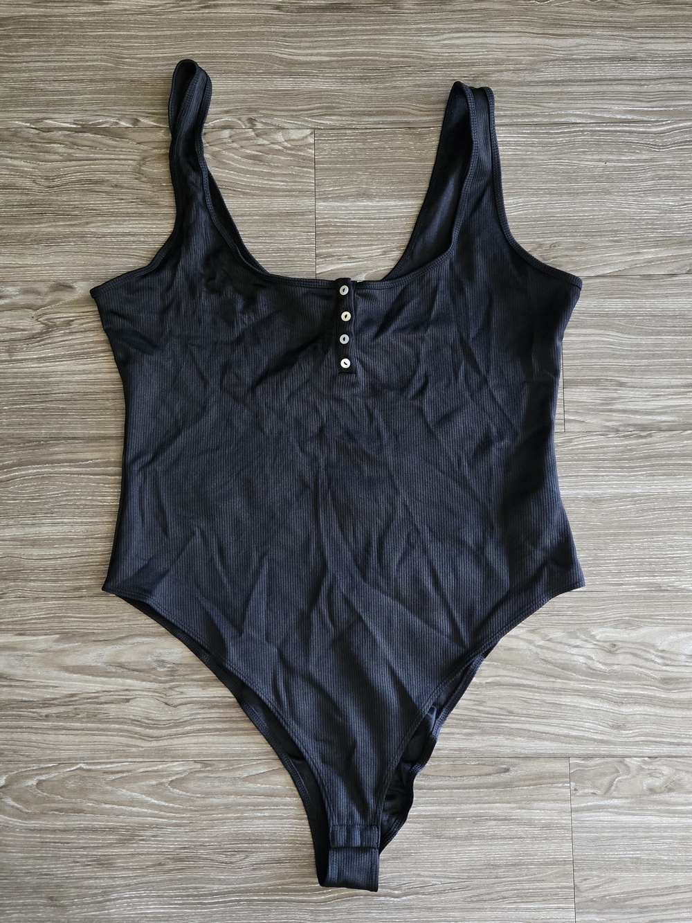 H&M Black Ribbed Button-Front One-Piece Bodysuit